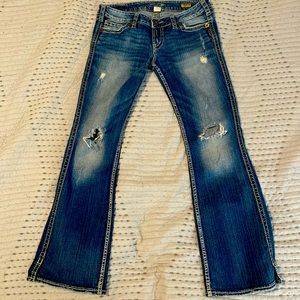 Silver twisted bootcut low rise jeans 29